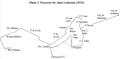 Tranvias en Burgos, proyecto de Juan Ledesma año1915, dibujo