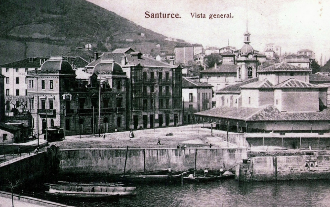 Tranvía de Santurce, postal comercial fondo MDA