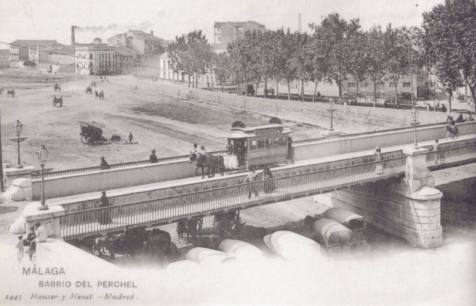 Tranvía en Málaga , postal comercial Hauser y Menet