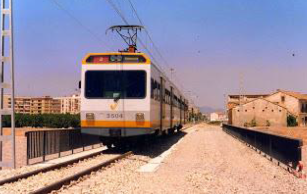 Unidad Serie 3500 cruxa el neuvo puente del Carraixet, el 06.08.1994, foto Esteban Gonzalo Rogel