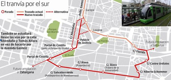 Variante propuesta del Tranvia de Vitoria.