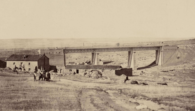 Viaducto de La Gartera, estación de Navalgrande, Navalperal, año 1864, foto Auguste Muriet , fondo BNE