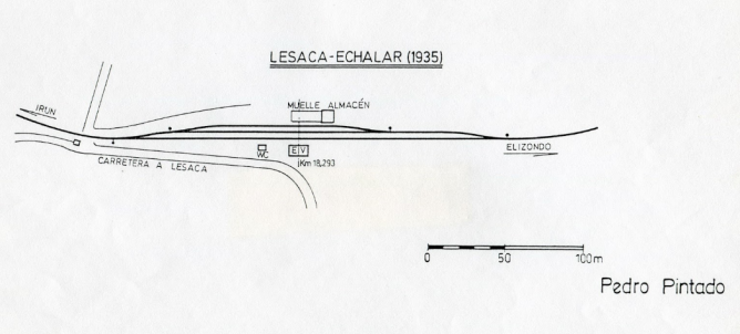 Vias de la estación de Lesaka-Echalar, dibujo de Pedro Pintado Quintana