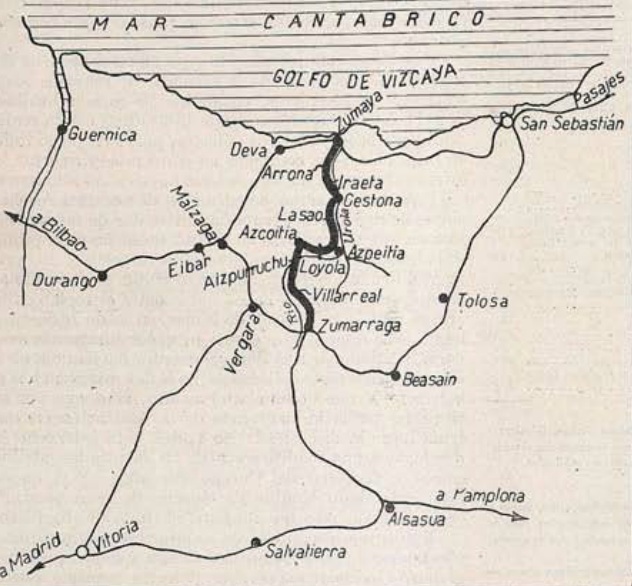 Ferrocarril del Urola , plano tomado de la Revista Ingenieria y Construccion 