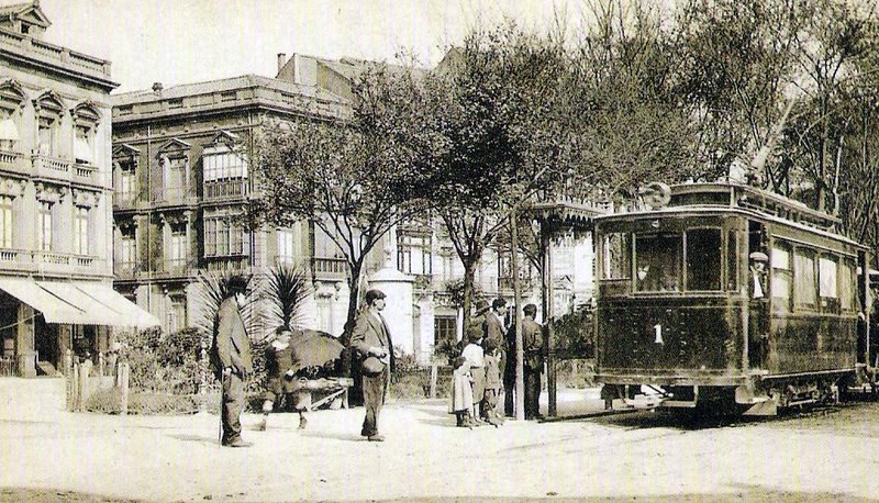 Tranvias de Gijón , Plaza de San Miguel, Postal comercial, autor desconocido