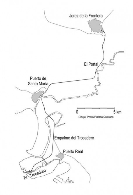 Linea de Jerez al Trocadero, Dibujo: Pedro Pintado Quintana