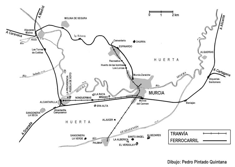 Plano de situacion del ferrocarril en Murcia