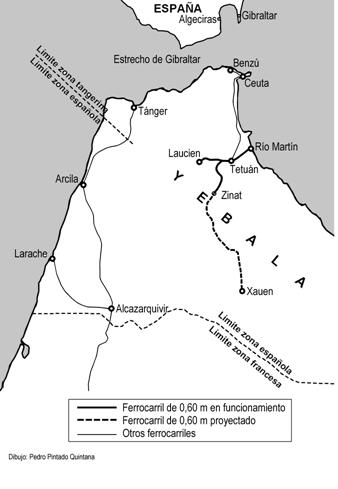 Plano de los ferrocarriles del protectoprado de Marruecos