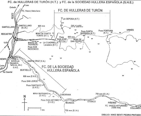 Ferrocarril de la SIA , minas de Moreda, dibujo: Pedro Pintado Quintana