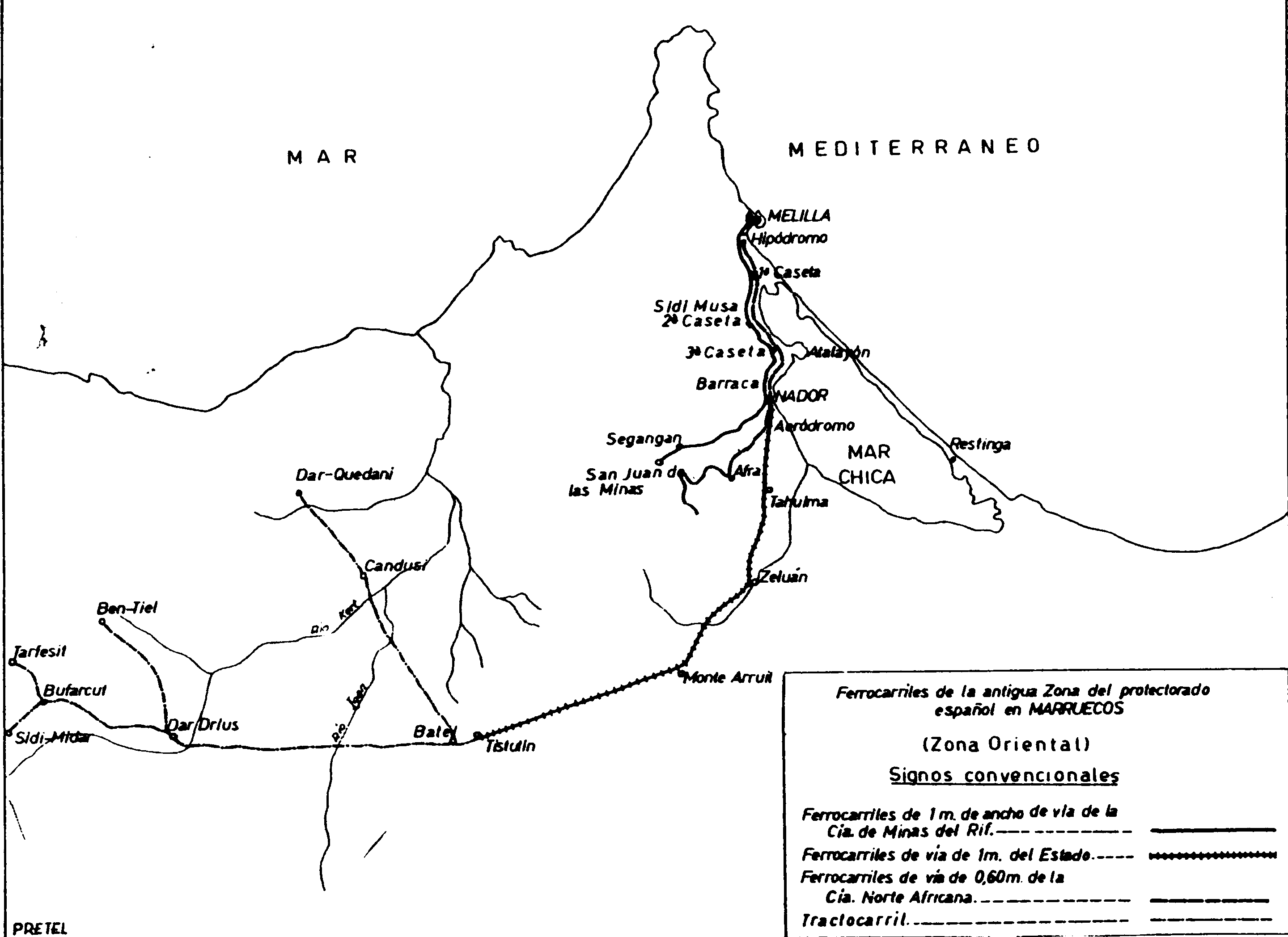 Esquema de lineas del Protectorado de Marruecos