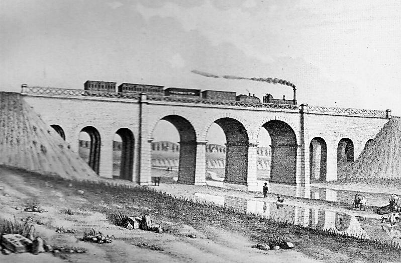 Madrid a Aranjuez, grabado año 1851, puente del Manzanares