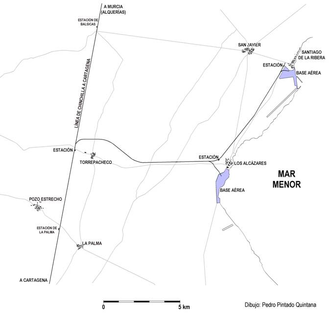 Esquema del ramal a Torre Pacheco y Santiago de la Ribera y anexas