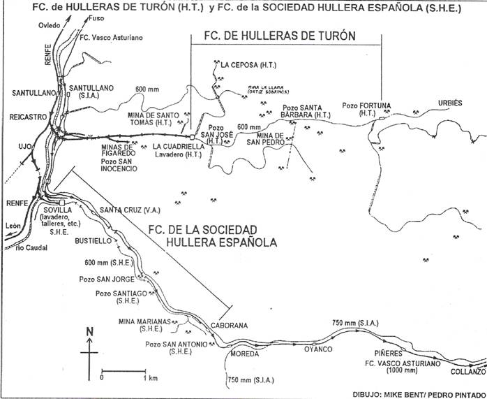 plano de los ferrocarriles mineros, dibujo Pedro Pintado Quintana