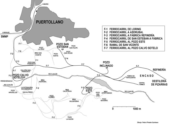 Esquema de las instalaciones ferroviarias de Puertollano, Dibujo Pedro Pintado Quintana