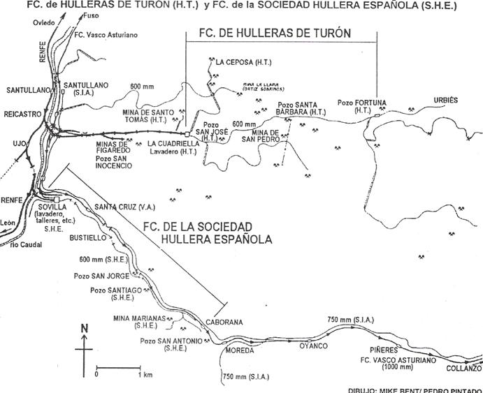 Minas de Hulleras de Riosa, plano dibujo: Pedro Pintado Quintana