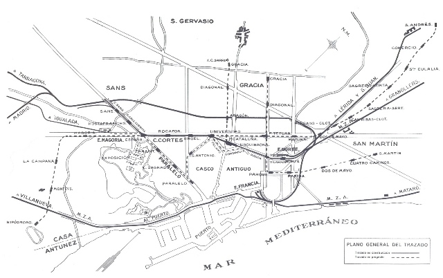 Plano del Metro de Barcelona y sus enlaces ferroviarios