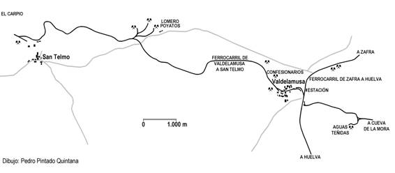 Esquema de la linea minera , Dibujo : Pedrpo Pintado Quintana