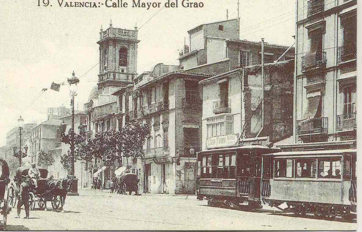 Tranvia en el Grao de Valencia, postal comercial , fondo : Miguel Diago Arcusa