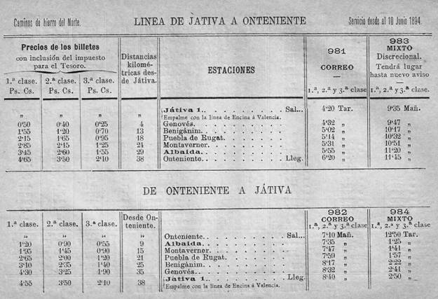 itinerarios, horarios y tarifas