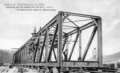 Puente sobre el Gallego, terminado, postal comercial, fondo JPT