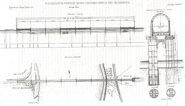 Disposicion de las pilas del puente sobre el Ebro en Zaragoza, 