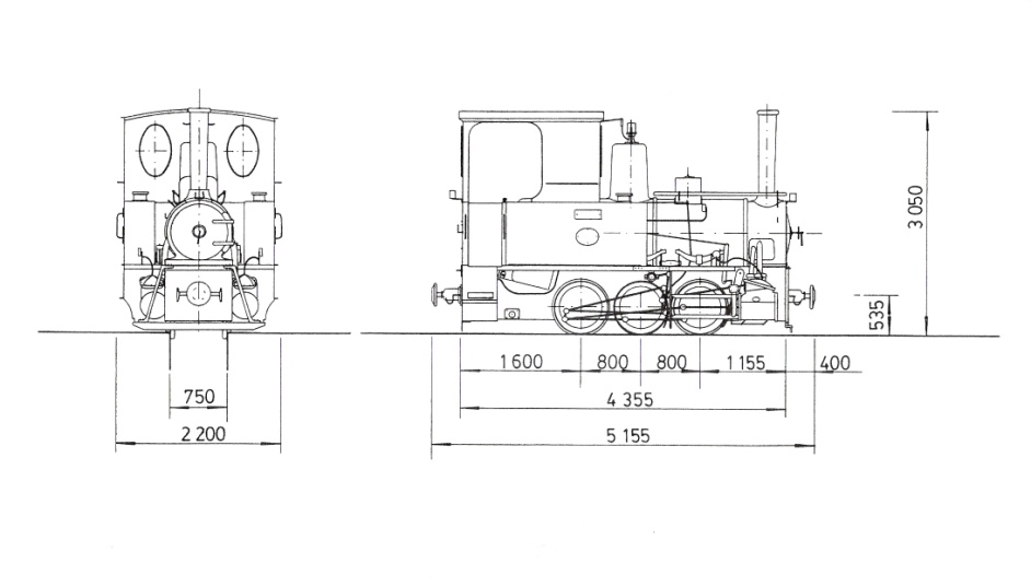 Esquema de la locomotora nº 1, dibujo : Juan Luis Llop Bayo