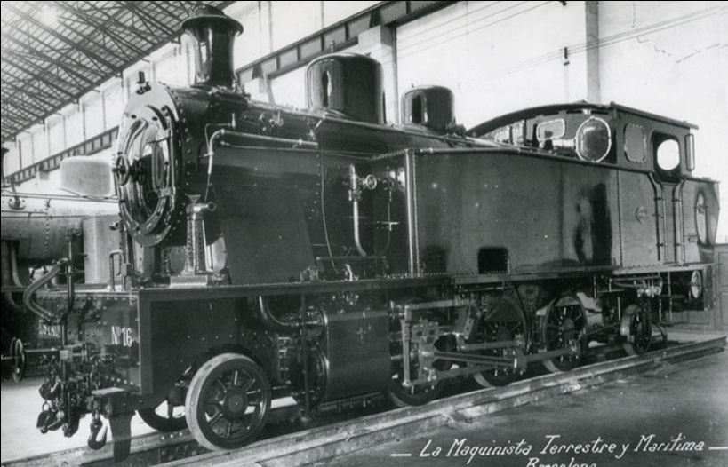 foto de fábrica de la locomotora nº 16, foto : MTM, fondo : Javier Suso San Miguel