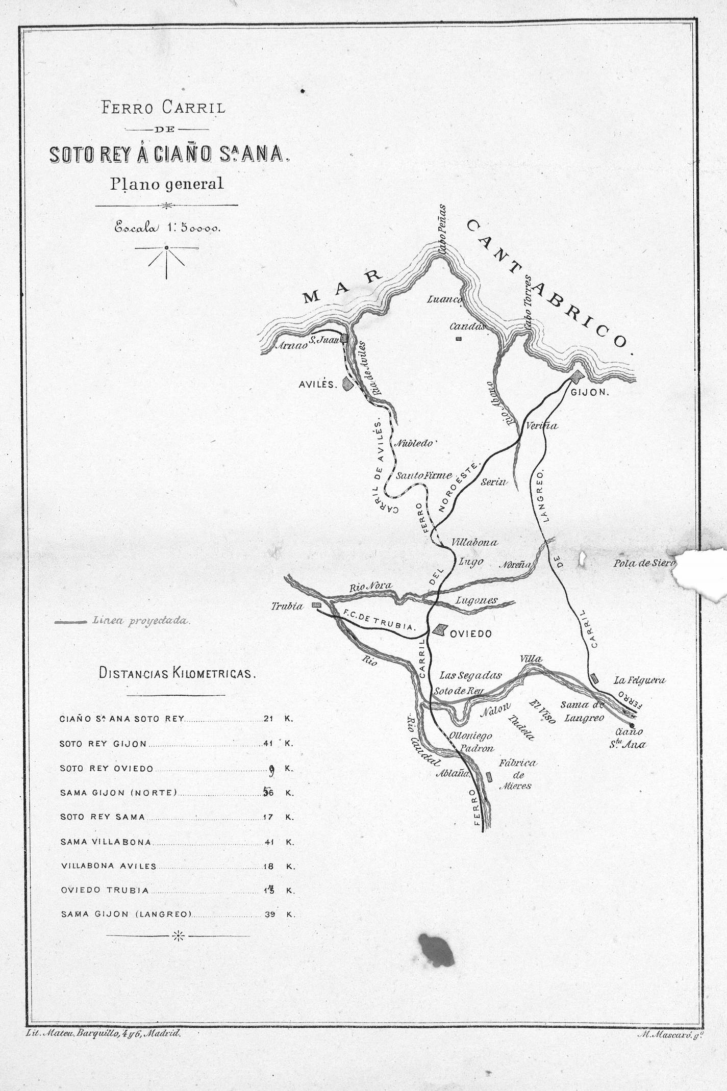 Plano del itinerario del ferrocarril (Defensa del Proyecto presentado a las Cortes)