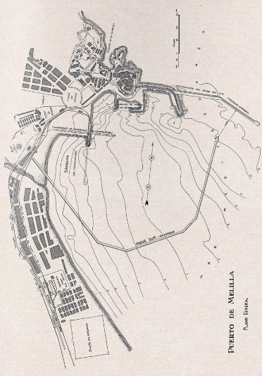 Puerto de Melilla, plano tomado de la Revista Ingenieria y Construcción